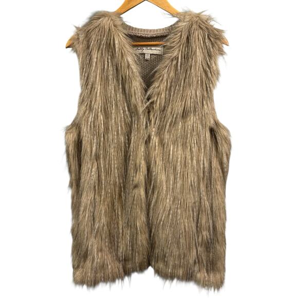 Oversized Faux Fur Knit Vest, tan/beige, Size XL - Picture 2 of 10